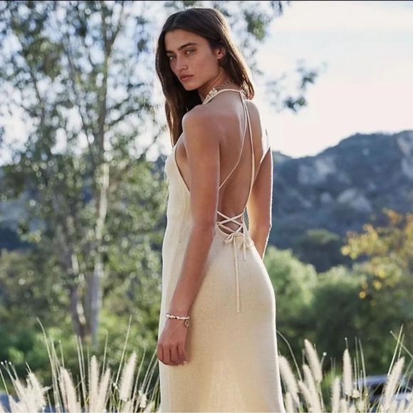 Free People BEACH Honey Halter Knit Maxi Dress Size L - Picture 1 of 12
